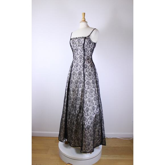 Vintage Y2K 90s prom dress lace overlay goth whimsigoth maxi lace up black 7/8 - Picture 8 of 10